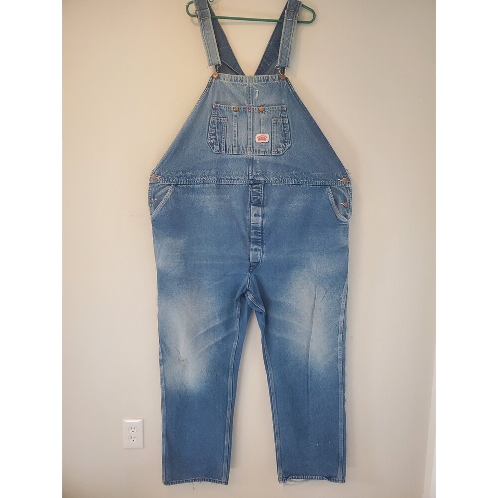 Vintage Round House Bib Overalls Mens 54 (54x33 ACTUAL) Blue Denim Made in USA